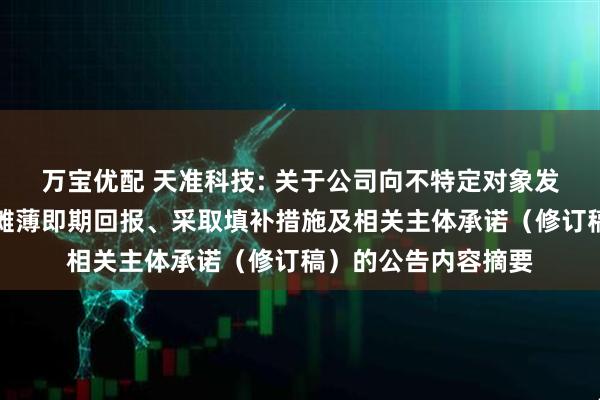 万宝优配 天准科技: 关于公司向不特定对象发行可转换公司债券摊薄即期回报、采取填补措施及相关主体承诺（修订稿）的公告内容摘要
